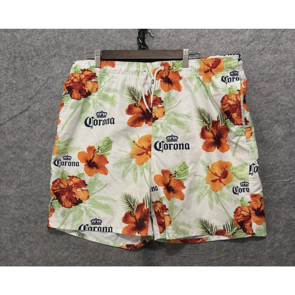 Corona Swim Trunks Shorts Mens 2XL White Floral‎ Beer Beach Tropical